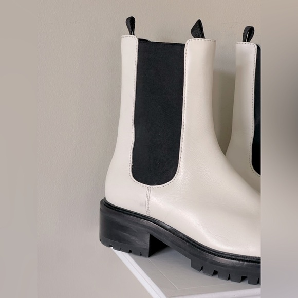 PAIGE Women’s Briana Lug Sole Leather Chelsea White Slip on Ankle Boots Size 8.5 - Picture 5 of 10